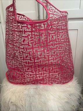Elaine Turner Clear Tote with Hot Pink Pattern
